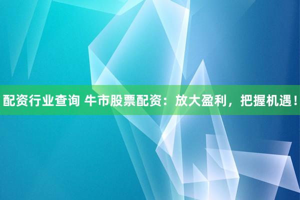 配资行业查询 牛市股票配资：放大盈利，把握机遇！