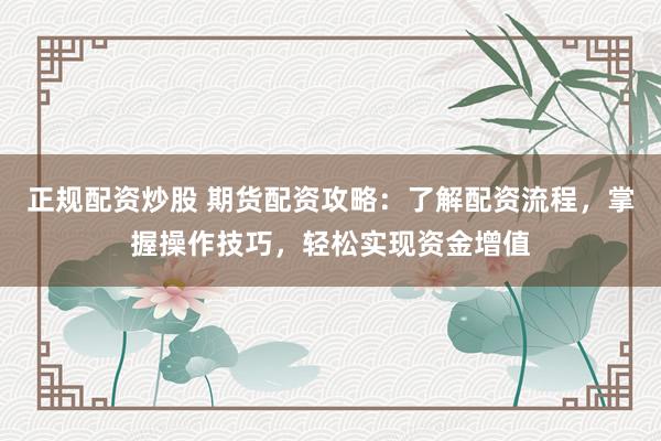 正规配资炒股 期货配资攻略：了解配资流程，掌握操作技巧，轻松实现资金增值