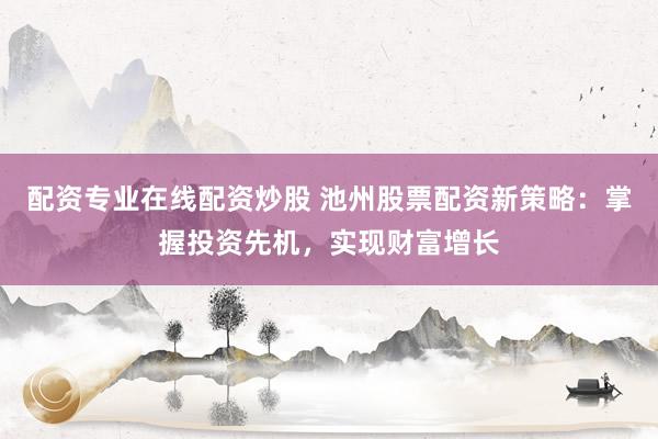 配资专业在线配资炒股 池州股票配资新策略：掌握投资先机，实现财富增长