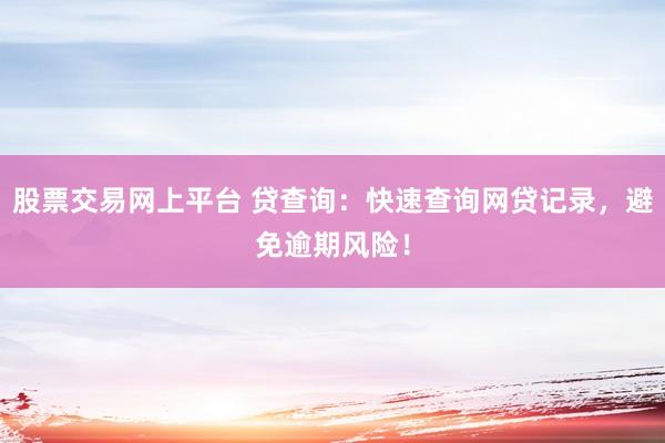 股票交易网上平台 贷查询：快速查询网贷记录，避免逾期风险！
