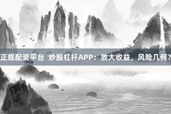 正规配资平台  炒股杠杆APP：放大收益，风险几何？