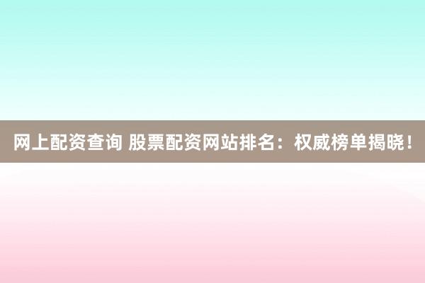 网上配资查询 股票配资网站排名：权威榜单揭晓！