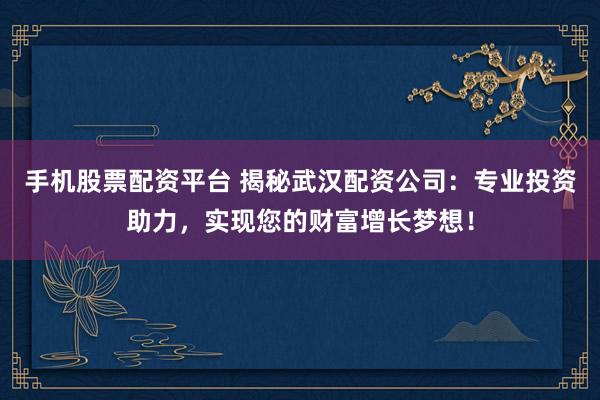 手机股票配资平台 揭秘武汉配资公司：专业投资助力，实现您的财富增长梦想！