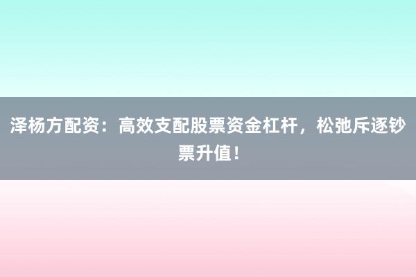 泽杨方配资：高效支配股票资金杠杆，松弛斥逐钞票升值！