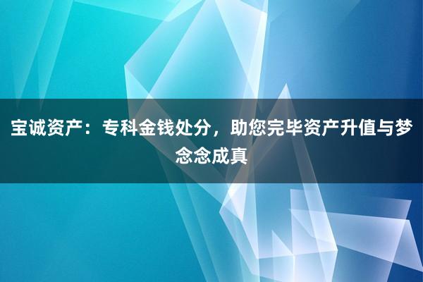 宝诚资产：专科金钱处分，助您完毕资产升值与梦念念成真