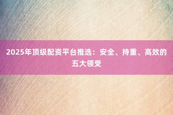 2025年顶级配资平台推选：安全、持重、高效的五大领受