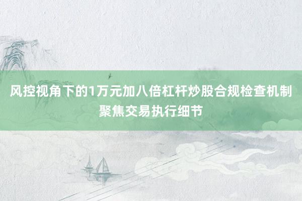 风控视角下的1万元加八倍杠杆炒股合规检查机制聚焦交易执行细节
